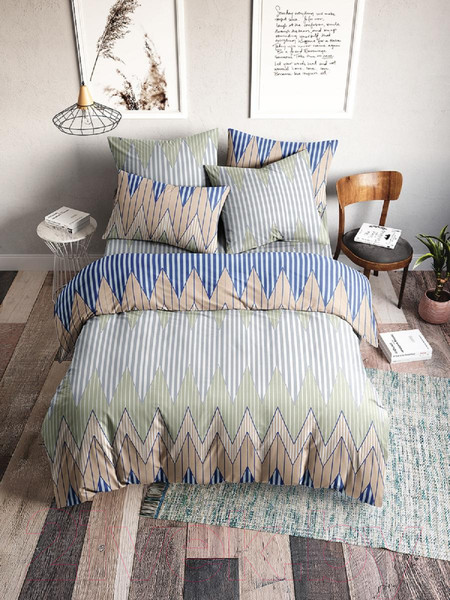 Изображение товара Комплект постельного белья Веселина Зигзаг 7931-1 Бязь 120гр. евро (50x70, синий)