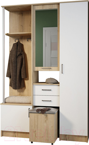 Изображение товара Секция в прихожую ДСВ Дуся 1.3 (дуб бунратти/белый бриллиант)