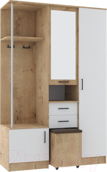 Изображение товара Секция в прихожую ДСВ Дуся 1.3 (дуб бунратти/белый бриллиант)