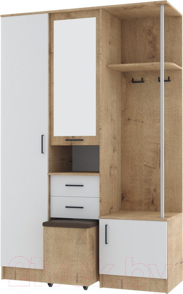 Изображение товара Секция в прихожую ДСВ Дуся 1.3 (дуб бунратти/белый бриллиант)