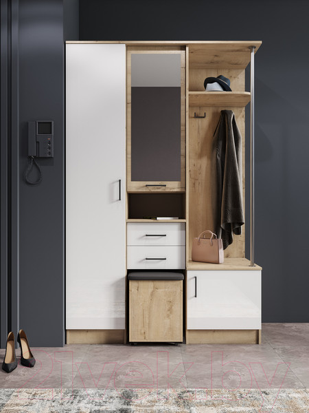 Изображение товара Секция в прихожую ДСВ Дуся 1.3 (дуб бунратти/белый бриллиант)