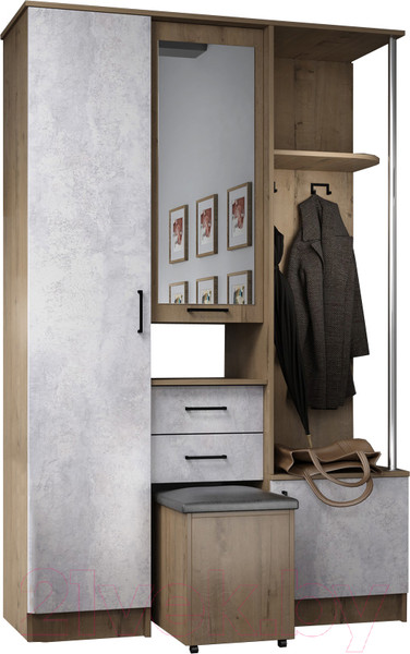Изображение товара Секция в прихожую ДСВ Дуся 1.3 (дуб бунратти/цемент)