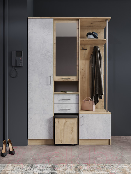 Изображение товара Секция в прихожую ДСВ Дуся 1.3 (дуб бунратти/цемент)