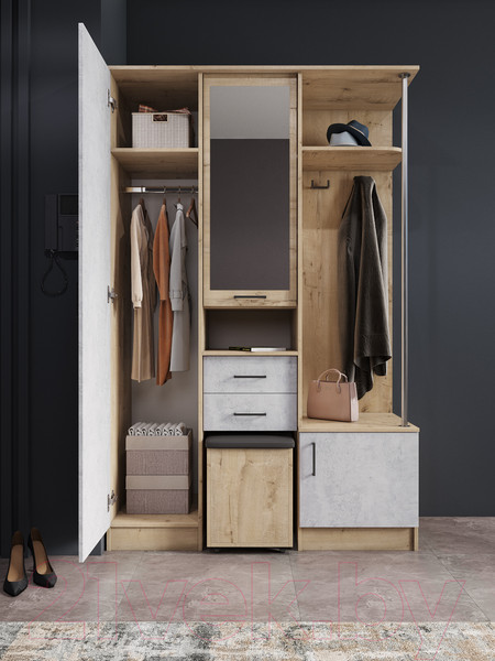 Изображение товара Секция в прихожую ДСВ Дуся 1.3 (дуб бунратти/цемент)