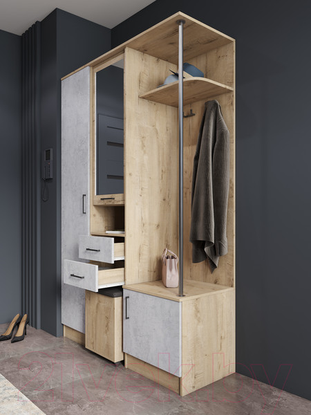 Изображение товара Секция в прихожую ДСВ Дуся 1.3 (дуб бунратти/цемент)