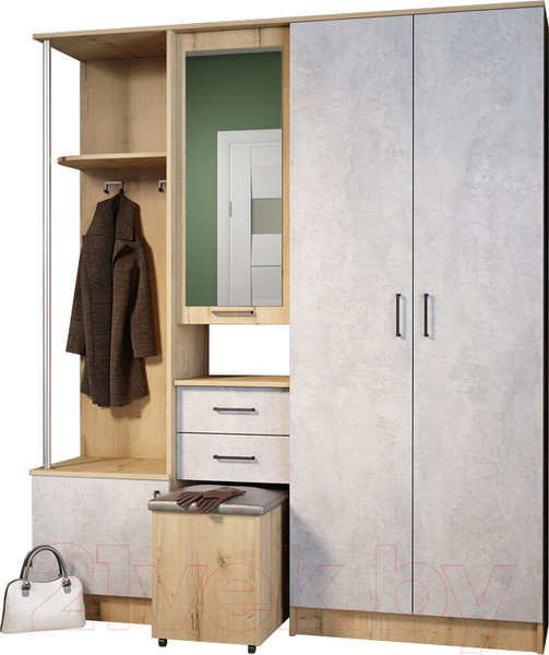 Изображение товара Секция в прихожую ДСВ Дуся 1.7 (дуб бунратти/цемент)