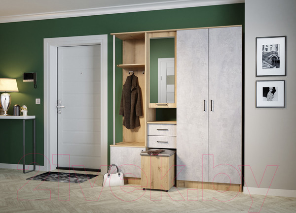 Изображение товара Секция в прихожую ДСВ Дуся 1.7 (дуб бунратти/цемент)