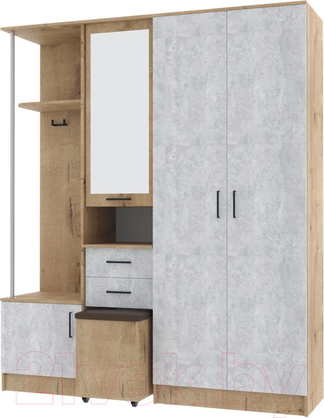 Изображение товара Секция в прихожую ДСВ Дуся 1.7 (дуб бунратти/цемент)