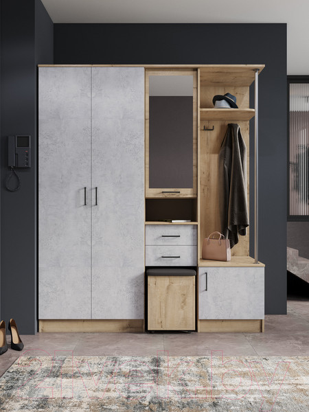 Изображение товара Секция в прихожую ДСВ Дуся 1.7 (дуб бунратти/цемент)