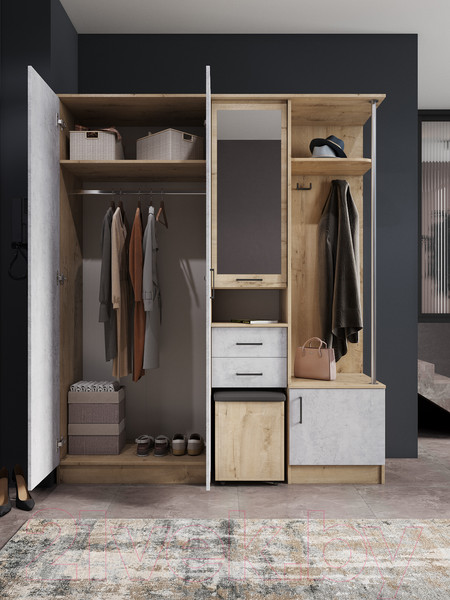 Изображение товара Секция в прихожую ДСВ Дуся 1.7 (дуб бунратти/цемент)