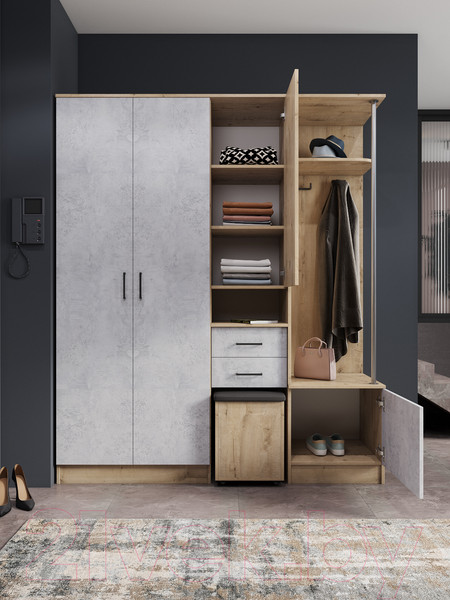 Изображение товара Секция в прихожую ДСВ Дуся 1.7 (дуб бунратти/цемент)