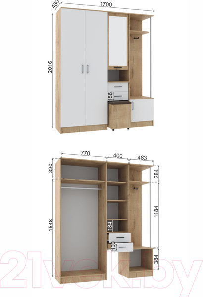Изображение товара Секция в прихожую ДСВ Дуся 1.7 (дуб бунратти/цемент)
