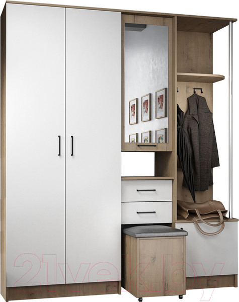 Изображение товара Секция в прихожую ДСВ Дуся 1.7 (дуб бунратти/белый бриллиант)