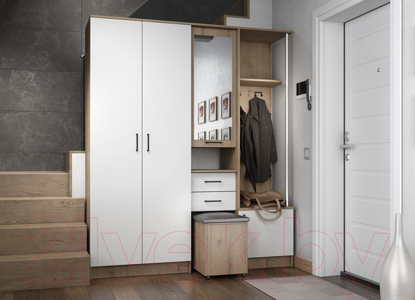 Изображение товара Секция в прихожую ДСВ Дуся 1.7 (дуб бунратти/белый бриллиант)