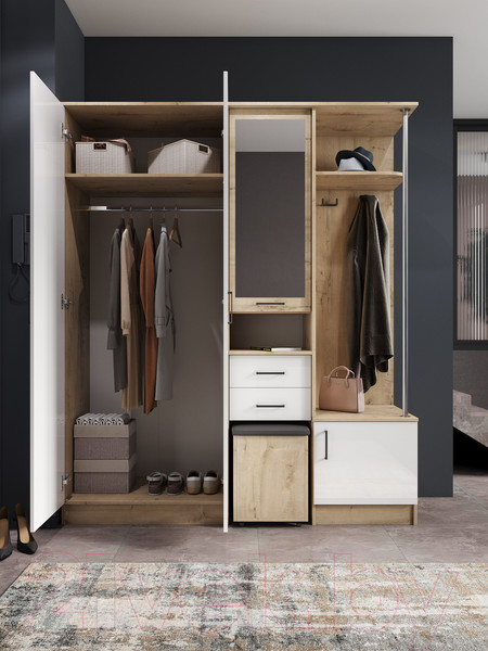 Изображение товара Секция в прихожую ДСВ Дуся 1.7 (дуб бунратти/белый бриллиант)