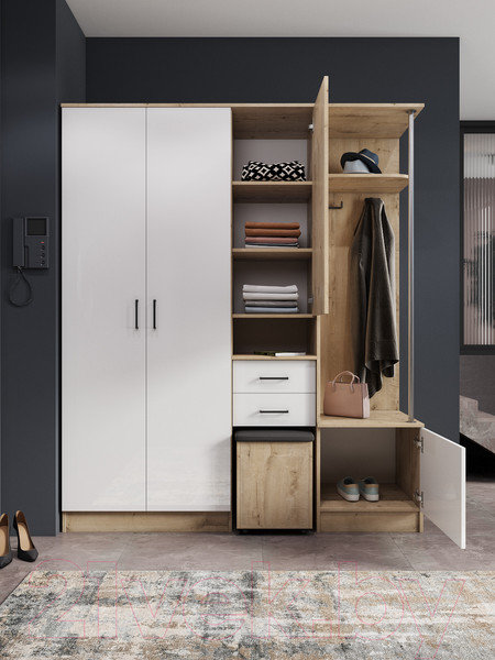 Изображение товара Секция в прихожую ДСВ Дуся 1.7 (дуб бунратти/белый бриллиант)