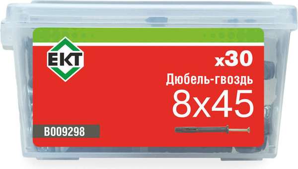 Изображение товара Дюбель-гвоздь ЕКТ Цилиндр 8x45 / B009298 (30шт, полипропилен)