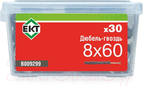 Изображение товара Дюбель-гвоздь ЕКТ Цилиндр 8x60 / B009299 (30шт, полипропилен)