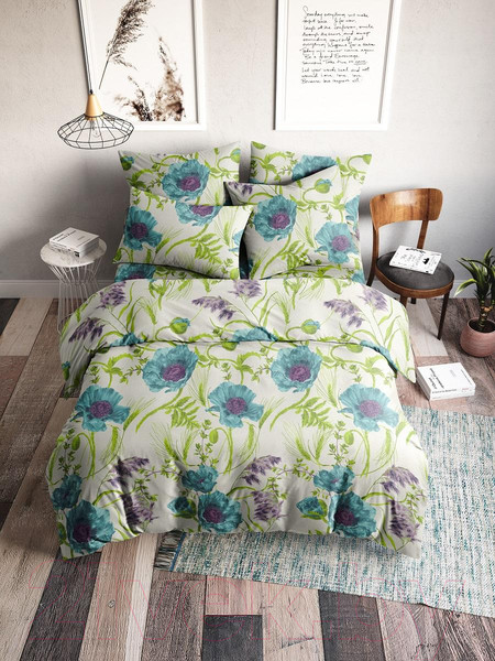 Изображение товара Комплект постельного белья Веселина Маки 70116-2 Бязь 120гр. евро (50x70, голубой)