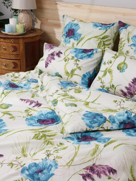 Изображение товара Комплект постельного белья Веселина Маки 70116-2 Бязь 120гр. евро (50x70, голубой)