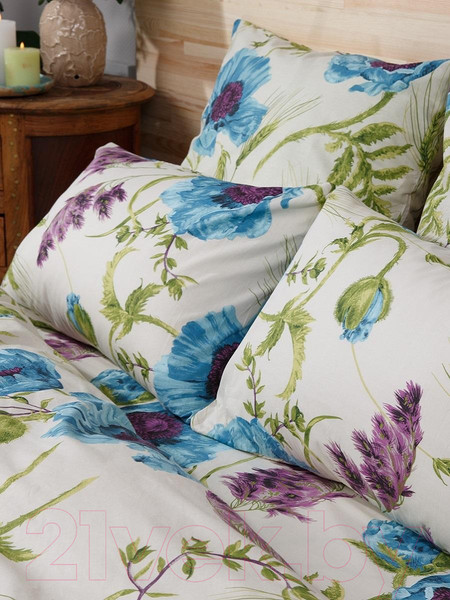 Изображение товара Комплект постельного белья Веселина Маки 70116-2 Бязь 120гр. евро (50x70, голубой)