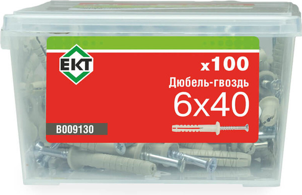Изображение товара Дюбель-гвоздь ЕКТ Грибовидный 6x40 / B009130 (100шт, нейлон)