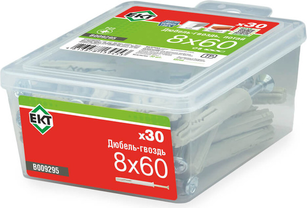 Изображение товара Дюбель-гвоздь ЕКТ Потайной 8x60 / B009295 (30шт, нейлон)