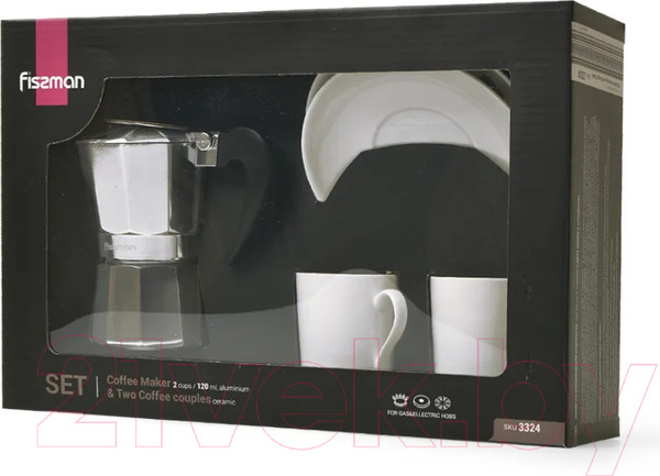 Изображение товара Гейзерная кофеварка Fissman 3324 (с чашками и блюдцами)