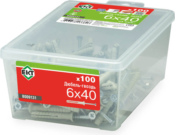 Изображение товара Дюбель-гвоздь ЕКТ Потайной 6x40 / B009131 (100шт, нейлон)