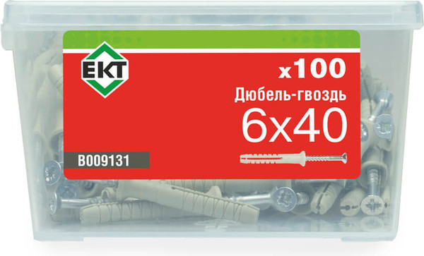 Изображение товара Дюбель-гвоздь ЕКТ Потайной 6x40 / B009131 (100шт, нейлон)