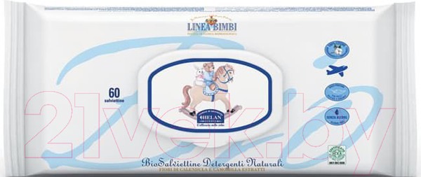 Изображение товара Влажные салфетки детские Helan Linea Bimbi Био с календулой и ромашкой / 39SS (60шт)