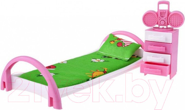 Изображение товара Комплект аксессуаров для кукольного домика Форма Кровать с тумбочкой / С-50-Ф