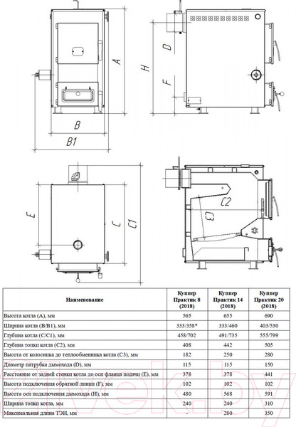 Изображение товара Твердотопливный котел Теплодар Куппер Практик 8 (1.1) / ОК.86.000.00