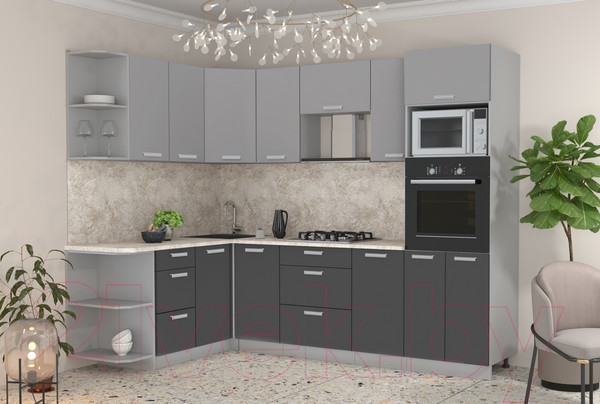 Изображение товара Кухонный гарнитур Интерлиния Мила Лайт 1.68x2.6 левая (серебристый/антрацит/опал светлый)