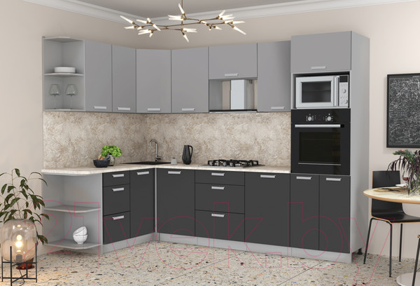 Изображение товара Кухонный гарнитур Интерлиния Мила Лайт 1.68x2.8 левая (серебристый/антрацит/опал светлый)