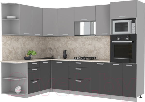 Изображение товара Кухонный гарнитур Интерлиния Мила Лайт 1.68x2.8 левая (серебристый/антрацит/опал светлый)