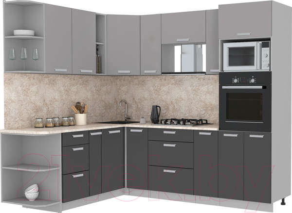 Изображение товара Кухонный гарнитур Интерлиния Мила Лайт 1.88x2.4 левая (серебристый/антрацит/опал светлый)