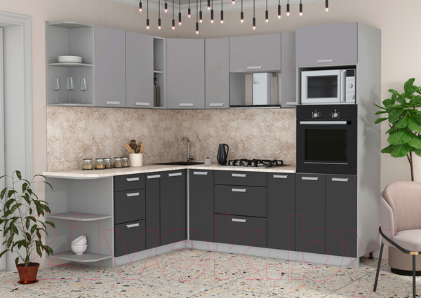 Изображение товара Кухонный гарнитур Интерлиния Мила Лайт 1.88x2.4 левая (серебристый/антрацит/опал светлый)