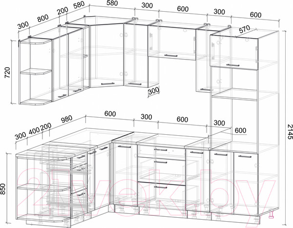 Изображение товара Кухонный гарнитур Интерлиния Мила Лайт 1.88x2.4 левая (серебристый/антрацит/опал светлый)