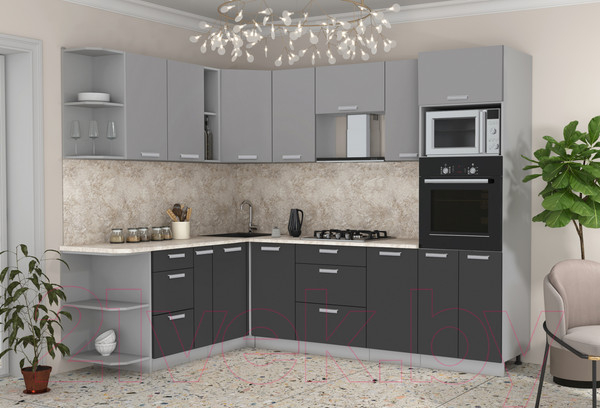 Изображение товара Кухонный гарнитур Интерлиния Мила Лайт 1.88x2.6 левая (серебристый/антрацит/опал светлый)