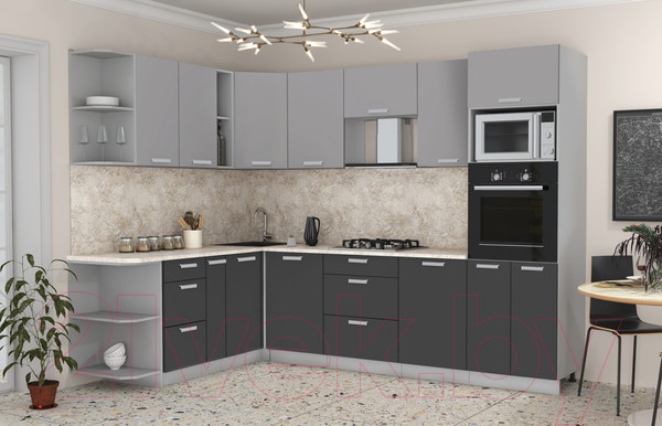 Изображение товара Кухонный гарнитур Интерлиния Мила Лайт 1.88x2.8 левая (серебристый/антрацит/опал светлый)