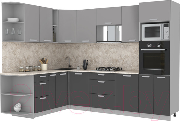 Изображение товара Кухонный гарнитур Интерлиния Мила Лайт 1.88x2.8 левая (серебристый/антрацит/опал светлый)