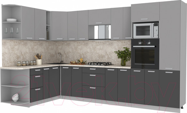 Изображение товара Кухонный гарнитур Интерлиния Мила Лайт 1.88x3.4 левая (серебристый/антрацит/опал светлый)