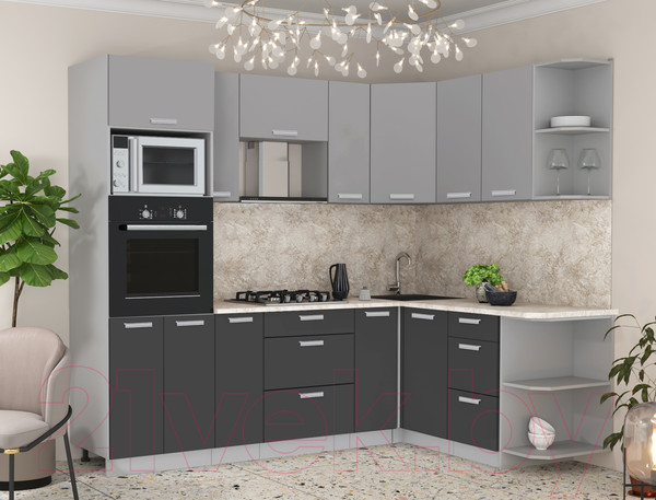 Изображение товара Кухонный гарнитур Интерлиния Мила Лайт 1.68x2.4 правая (серебристый/антрацит/опал светлый)