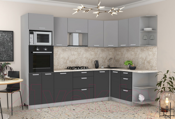 Изображение товара Кухонный гарнитур Интерлиния Мила Лайт 1.68x2.8 правая (серебристый/антрацит/опал светлый)