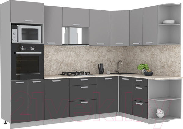 Изображение товара Кухонный гарнитур Интерлиния Мила Лайт 1.68x2.8 правая (серебристый/антрацит/опал светлый)