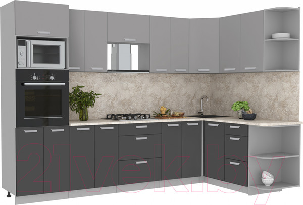 Изображение товара Кухонный гарнитур Интерлиния Мила Лайт 1.68x3.0 правая (серебристый/антрацит/опал светлый)