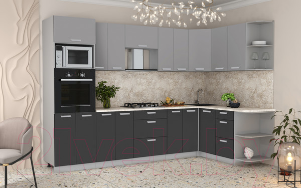 Изображение товара Кухонный гарнитур Интерлиния Мила Лайт 1.68x3.0 правая (серебристый/антрацит/опал светлый)