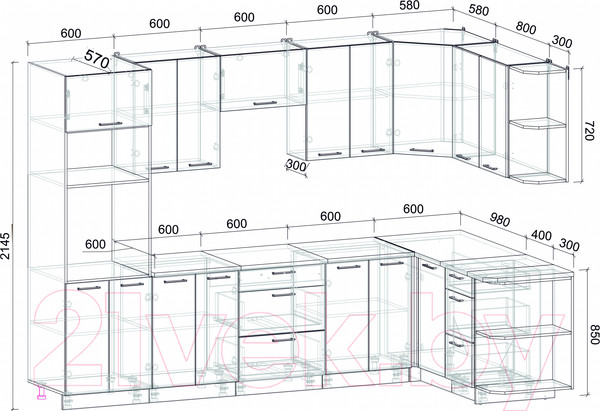 Изображение товара Кухонный гарнитур Интерлиния Мила Лайт 1.68x3.0 правая (серебристый/антрацит/опал светлый)