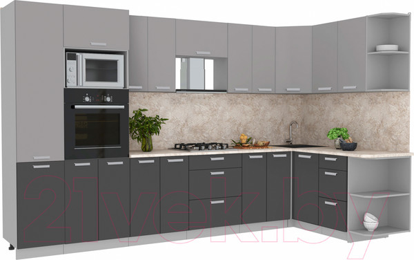 Изображение товара Кухонный гарнитур Интерлиния Мила Лайт 1.68x3.4 правая (серебристый/антрацит/опал светлый)